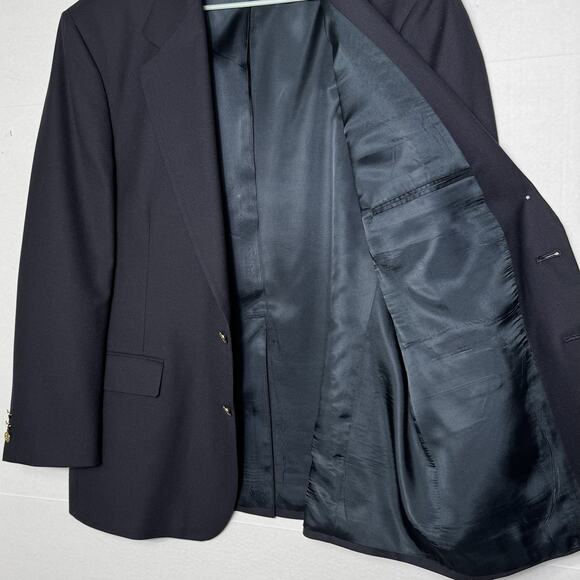 Vintage Botany 500 Gold Button Blazer Jacket 46R Men’s Navy Blue Wool Blend READ - Picture 6 of 12
